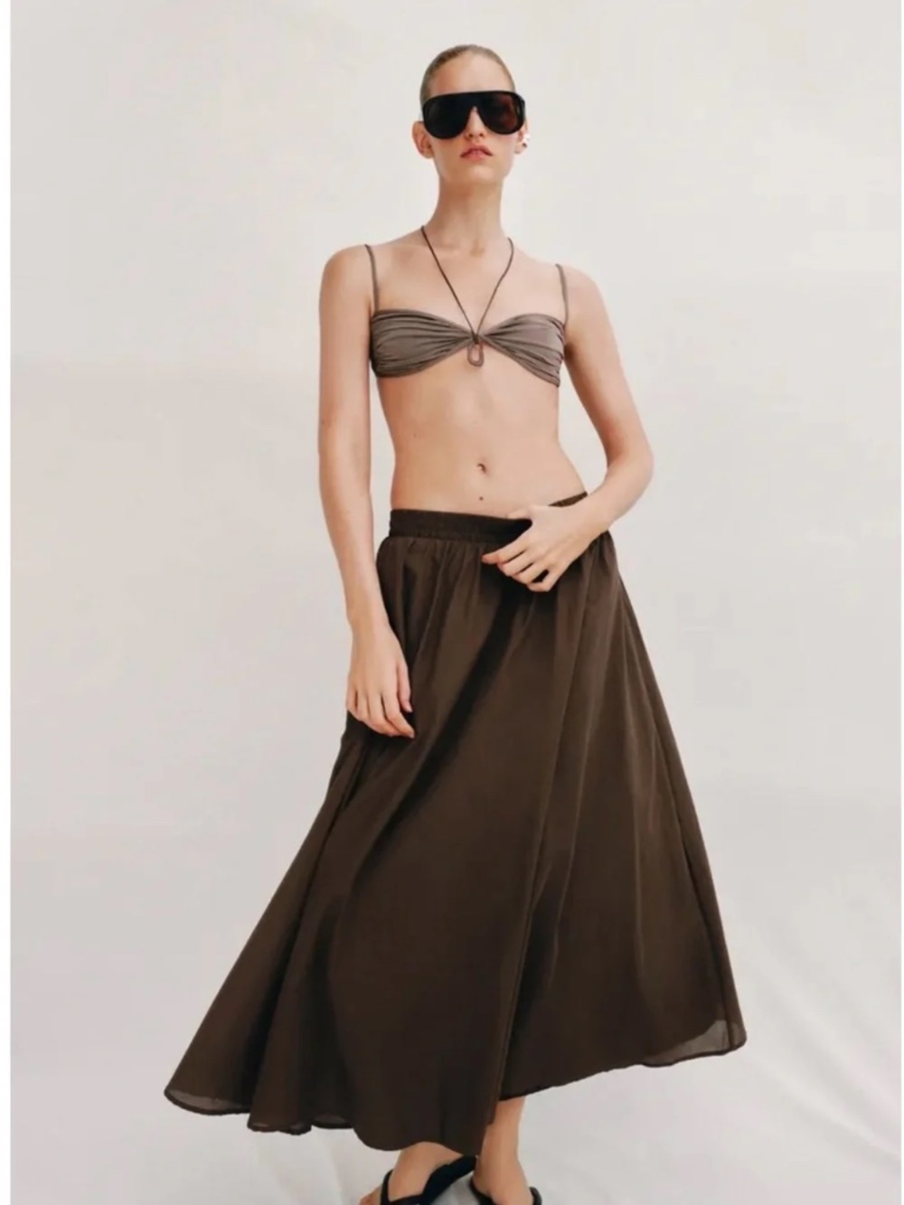 Zara Layered Brown Midi 100% Cotton Size Small